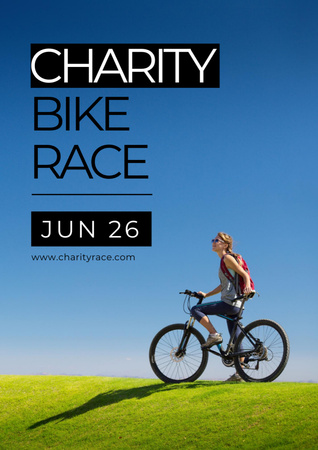 Charity Bike Ride Announcement with Woman and Bicycles Poster A3 Tasarım Şablonu