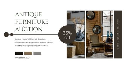 Precious Antiques Furniture Pieces Auction With Discounts Announcement Facebook AD Design Template