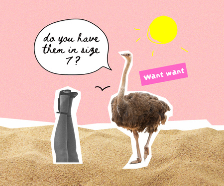 Platilla de diseño Funny Ostrich talking with Female Legs Large Rectangle