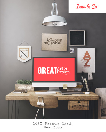 Interior Design Agency Ad with Computer on Desk Poster 16x20in – шаблон для дизайна