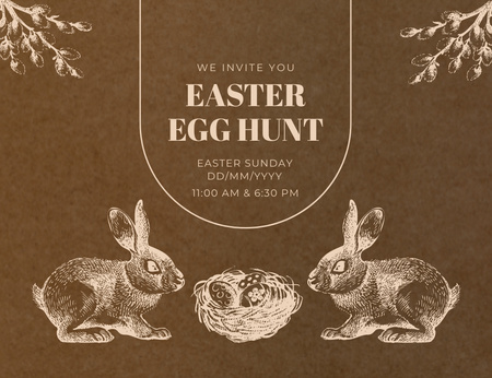 Plantilla de diseño de Anuncio de búsqueda de huevos de Pascua con conejitos Invitation 13.9x10.7cm Horizontal 