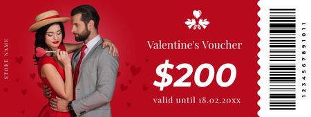 Gift Voucher for Valentine's Day with Romantic Couple Coupon Design Template