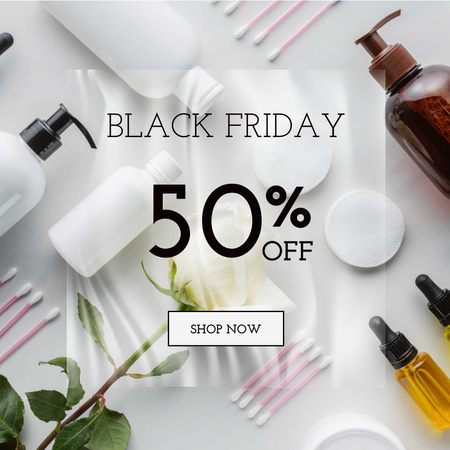 Black Friday Announcement with Cosmetics Products Instagram Design Template