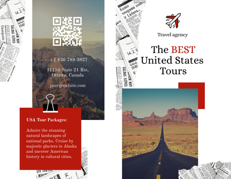 Travel Tour to USA with highway Brochure 8.5x11in Bi-fold Design Template