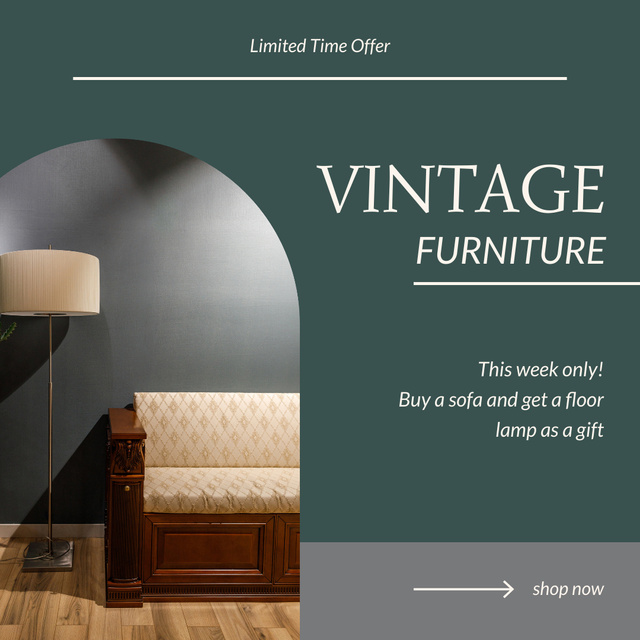 Designvorlage Uncommon Furniture Pieces Offer In Antiques Shop für Instagram