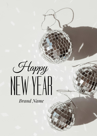 New Year Greeting with Bright Disco Balls Postcard 5x7in Vertical Design Template