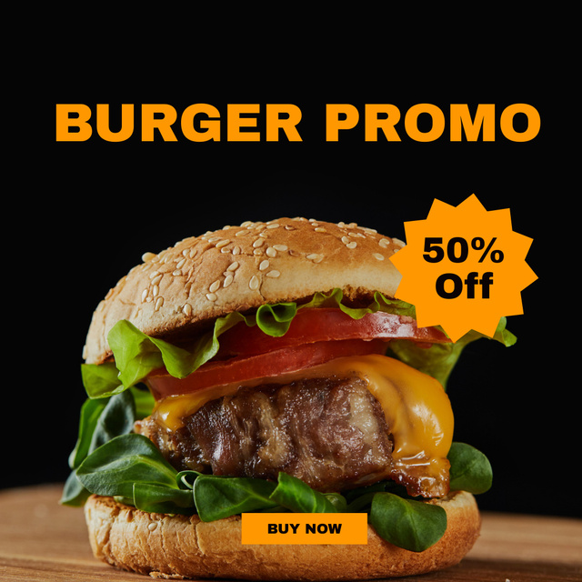 Special Offer of Yummy Burger on Black Instagram Design Template