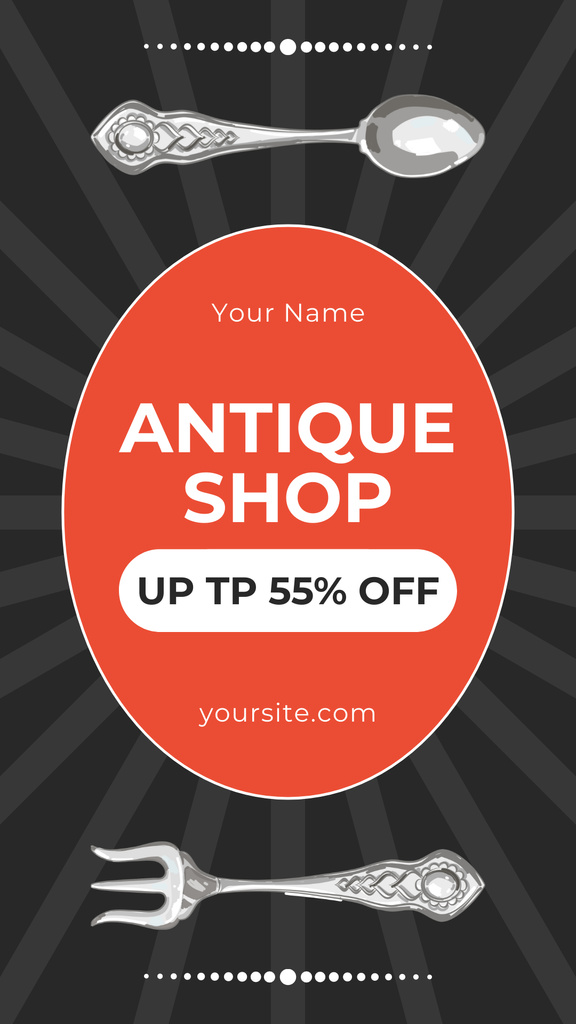 Silver Spoon And Fork In Antique Cutlery Collection With Discount Offer Instagram Story Design Template