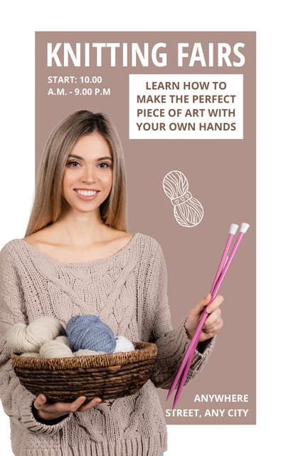 Knitting Fairs With Skeins Of Yarn And Needles Invitation 4.6x7.2in Πρότυπο σχεδίασης