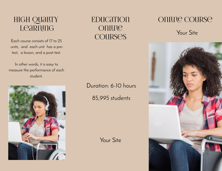 Online Courses Ad with Woman is using Laptop Brochure 8.5x11in Z-fold Design Template