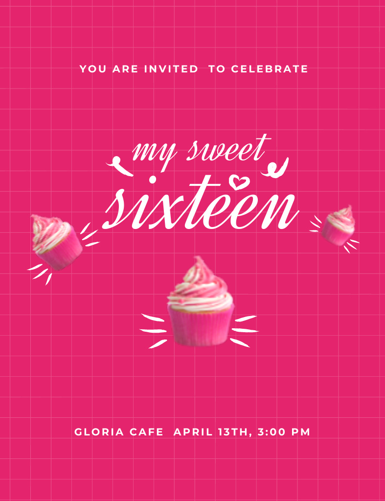 Plantilla de diseño de Sixteen Birthday Party Invitation 13.9x10.7cm 