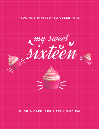 Sixteen Birthday Party Invitation 13.9x10.7cm Design Template