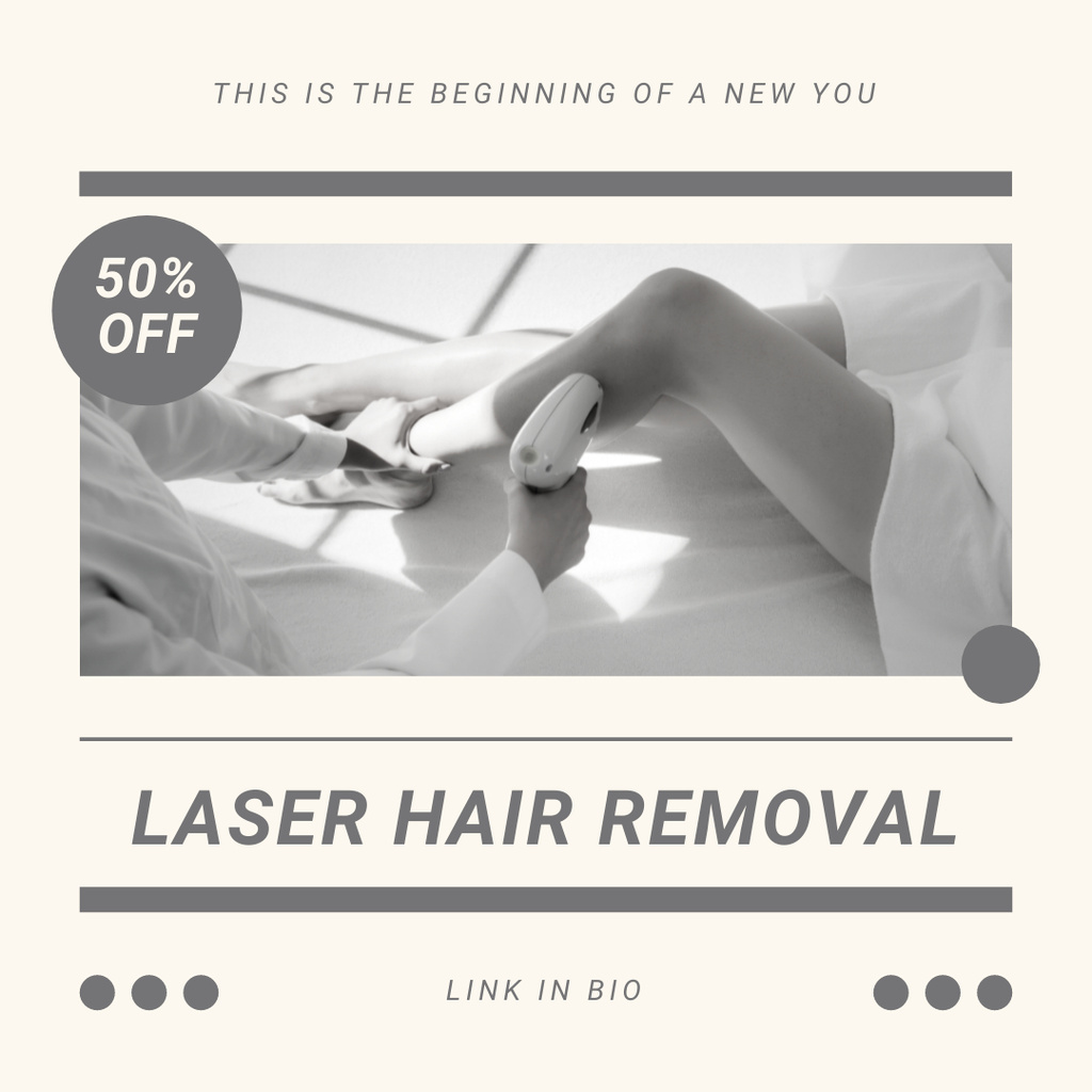 Black And White Laser Hair Removal Advertisement Instagram Modelo de Design