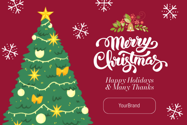 Ontwerpsjabloon van Postcard 4x6in van Graceful Christmas and New Year Cheers with Cute Decorated Tree