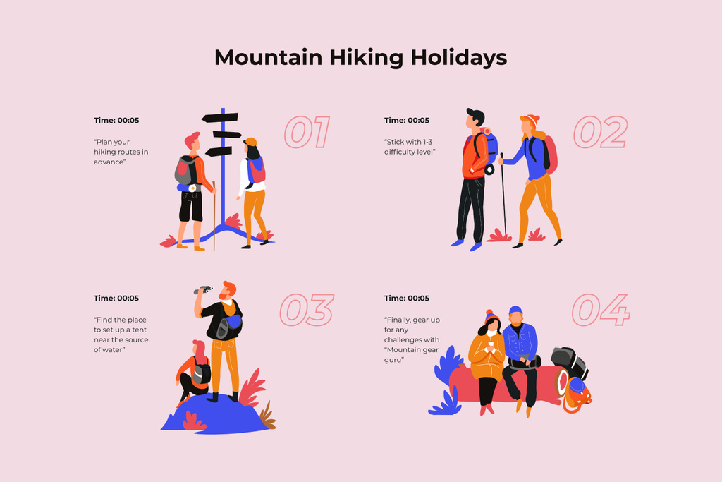 Couple Hiking in mountains Storyboardデザインテンプレート