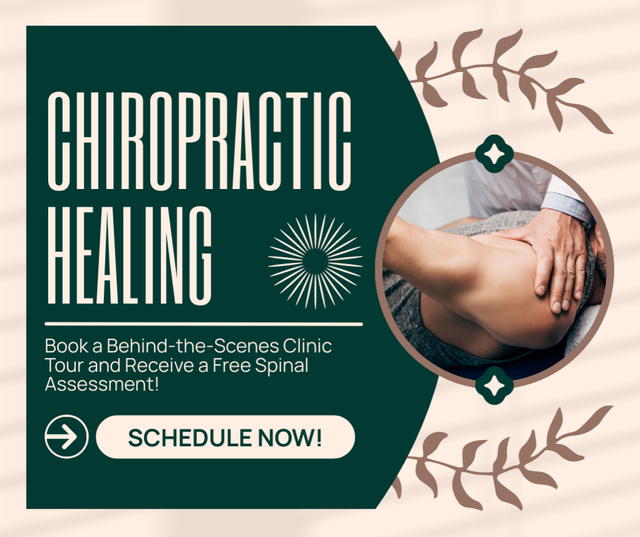 Designvorlage Chiropractic Healing With Free Spinal Assessment für Facebook