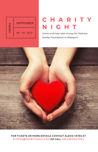 Ontwerpsjabloon van Flyer 5.5x8.5in van Announcement of Charity Event with Hands holding Red Heart