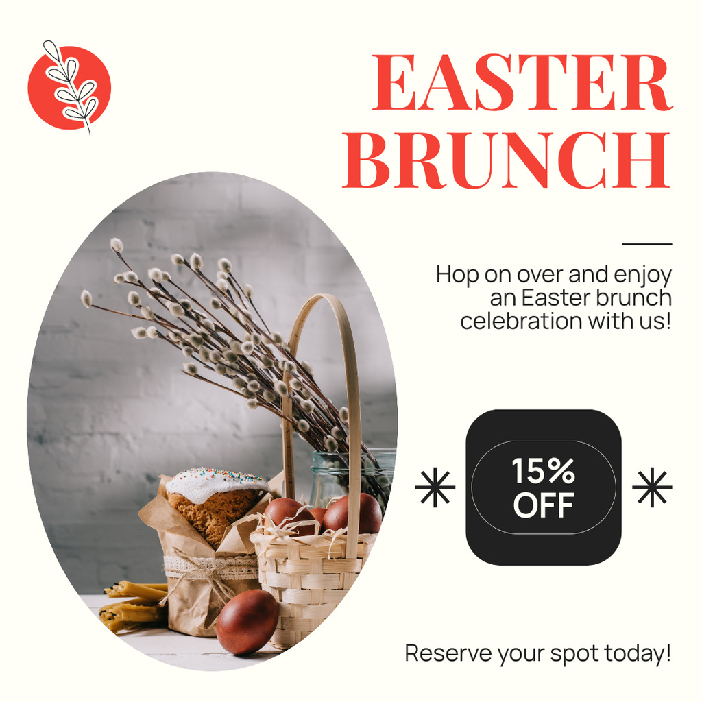 Easter Brunch Ad with Basket Full of Eggs Instagram ADデザインテンプレート