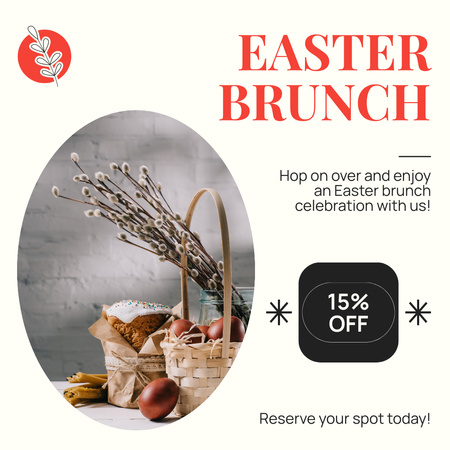 Easter Brunch Ad with Basket Full of Eggs Instagram AD Design Template