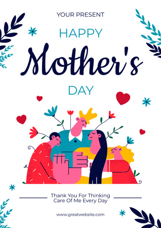 Mother's Day Greeting with Illustration of Cute Family Poster Design Template