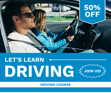 Enrolling Driving Classes At Trusted School With Discount Facebook Design Template