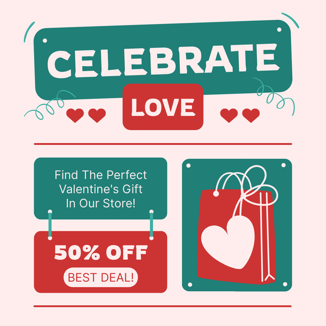 Valentine's Day Celebration With Big Discounts In Shop Instagramデザインテンプレート