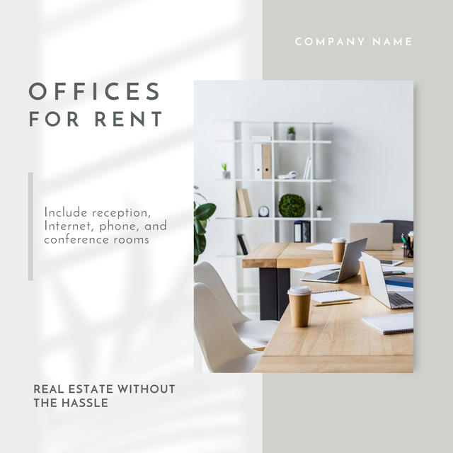 Designvorlage Office Space for Rent with Photo of Worksplace für Instagram AD