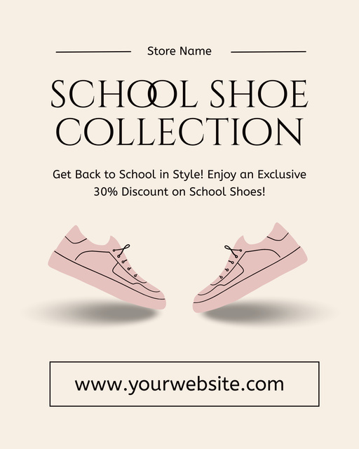 School Shoe Collection Sale Announcement with Pink Sneakers Instagram Post Verticalデザインテンプレート