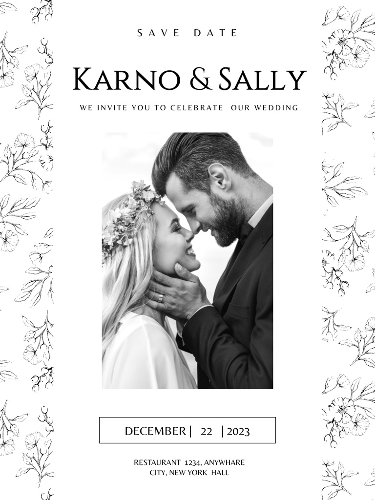 Plantilla de diseño de Save Date Wedding Announcement with Beautiful Couple Poster US 