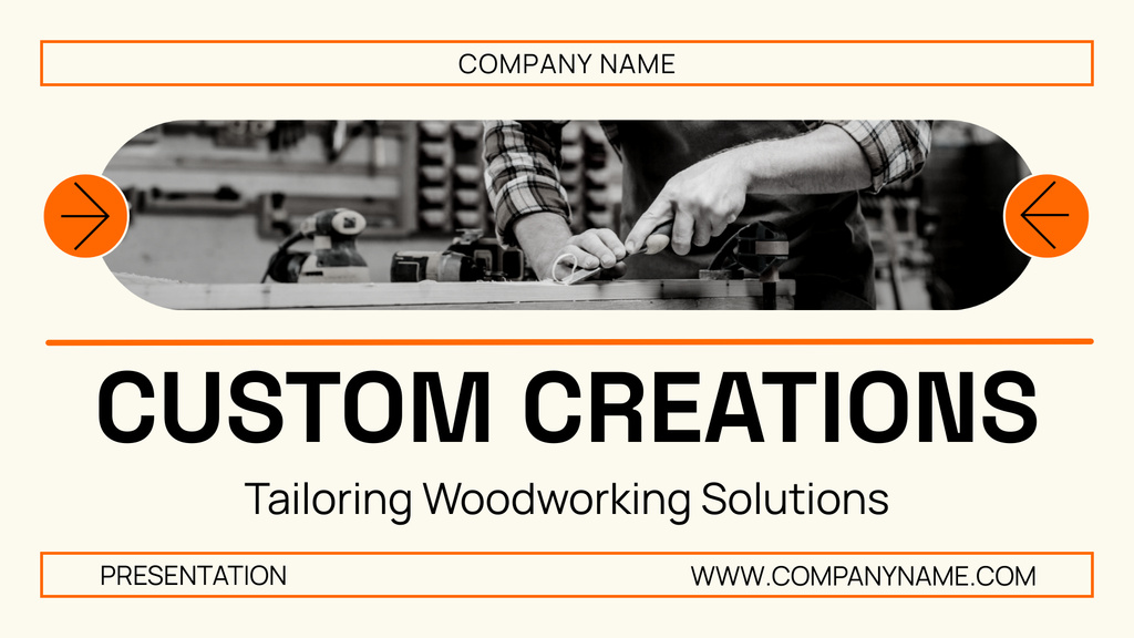Custom Woodworks Offer on Orange Presentation Wide tervezősablon