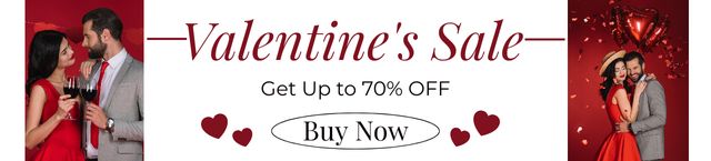 Valentine's Day Sale with Young Couple in Love Drinking Wine Ebay Store Billboard Tasarım Şablonu