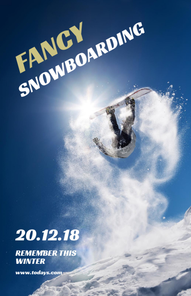 Snowboard Event announcement Man riding in Snowy Mountains Flyer 5.5x8.5in Design Template