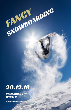 Plantilla de diseño de Snowboard Event announcement Man riding in Snowy Mountains Flyer 5.5x8.5in 