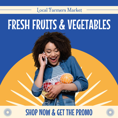 Young African American Woman with Fresh Fruits Instagram AD Design Template
