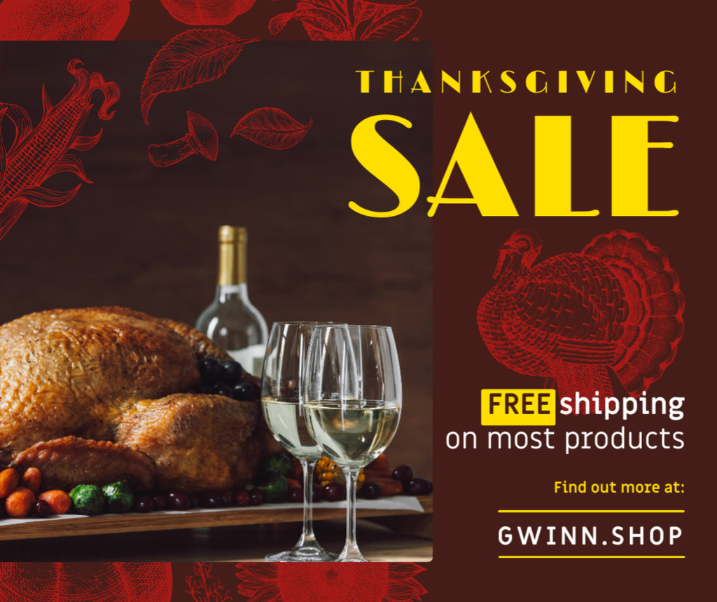 Platilla de diseño Thanksgiving Sale Dinner with Roasted Turkey Facebook