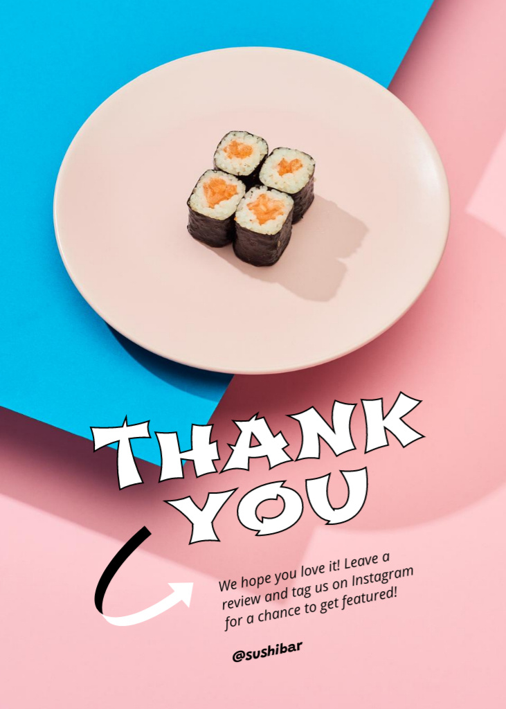 Ontwerpsjabloon van Postcard 5x7in Vertical van Sushi Bar's Gratitude for Dish Order