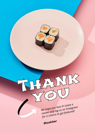 Ontwerpsjabloon van Postcard 5x7in Vertical van Dankbaarheid van Sushi Bar voor de bestelling van gerechten