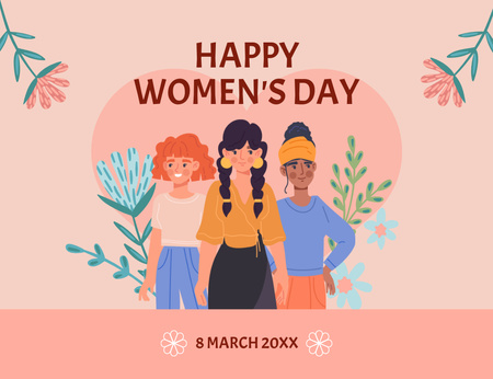 Plantilla de diseño de Saludo del día internacional de la mujer con flores rosas Thank You Card 5.5x4in Horizontal 