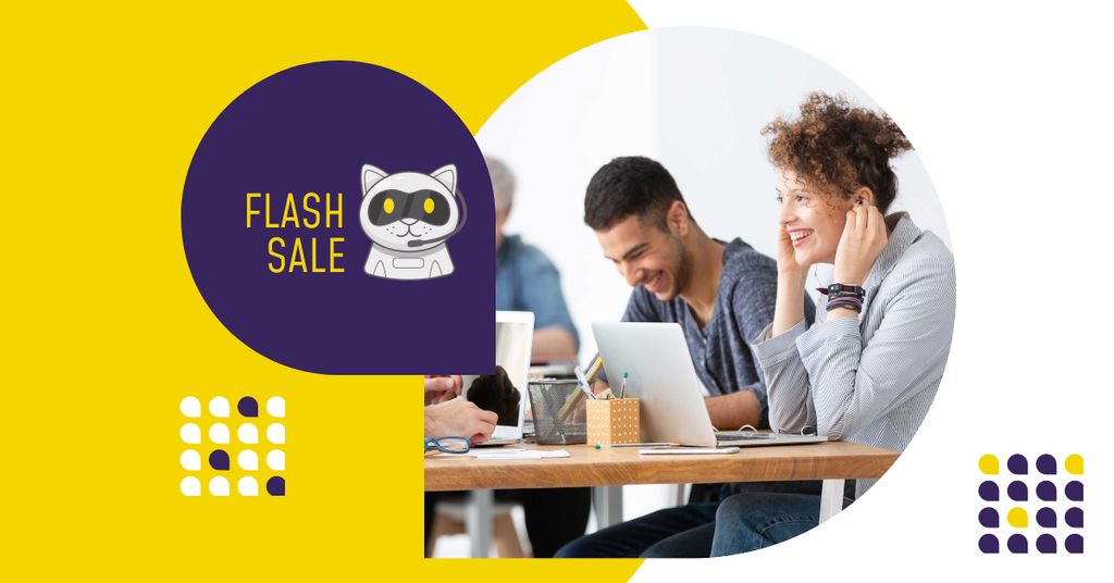 Flash Sale Ad with People working on Laptops Facebook AD tervezősablon