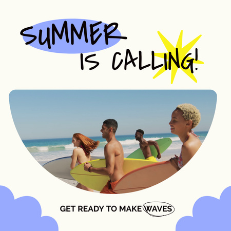 Platilla de diseño Surfers On Beach Running In Summer Animated Post