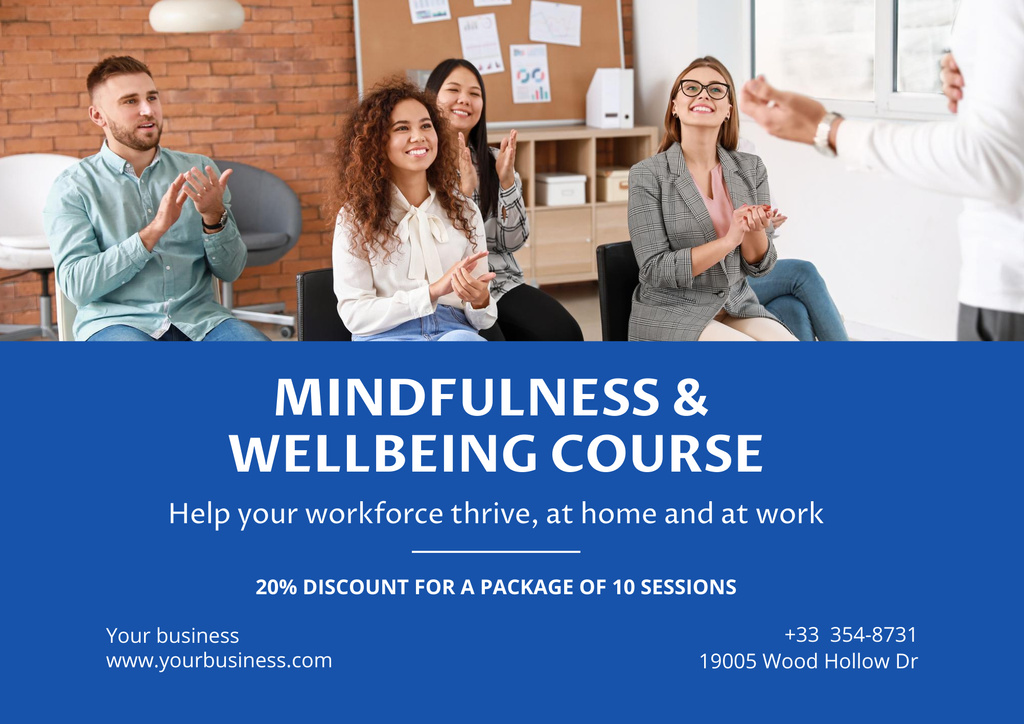 Mindfullness and Wellbeing Course Poster B2 Horizontal Design Template