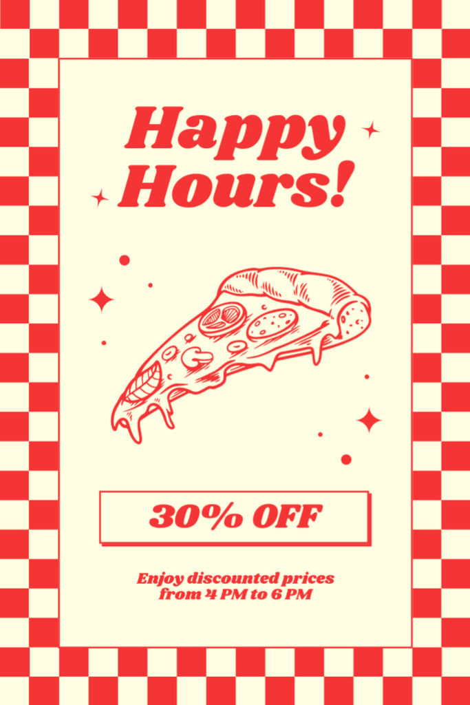 Happy Hours at Fast Casual Restaurant with Pizza Illustration Tumblr Modelo de Design