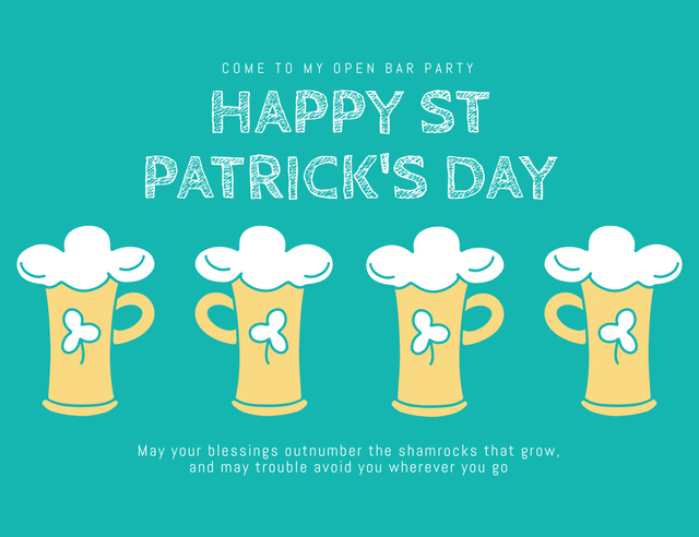 St. Patrick's Day Cheers with Beer Mugs on Blue Thank You Card 5.5x4in Horizontal Tasarım Şablonu