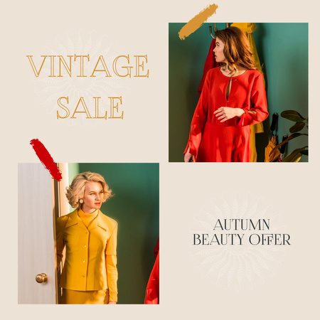Vintage autumn sale collage Instagram AD Design Template