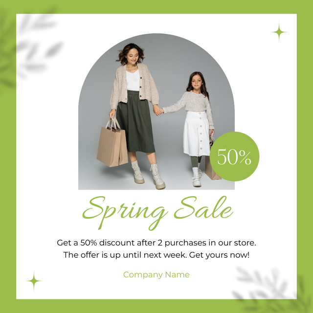 Spring Sale with Beautiful Young Woman and Girl Instagram Design Template
