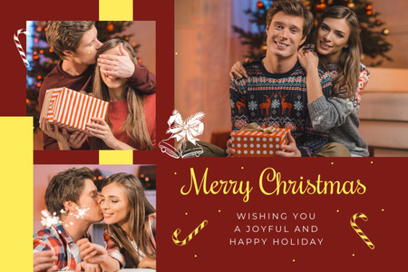 Christmas Wishes with Couple With Presents Postcard 4x6in Modelo de Design