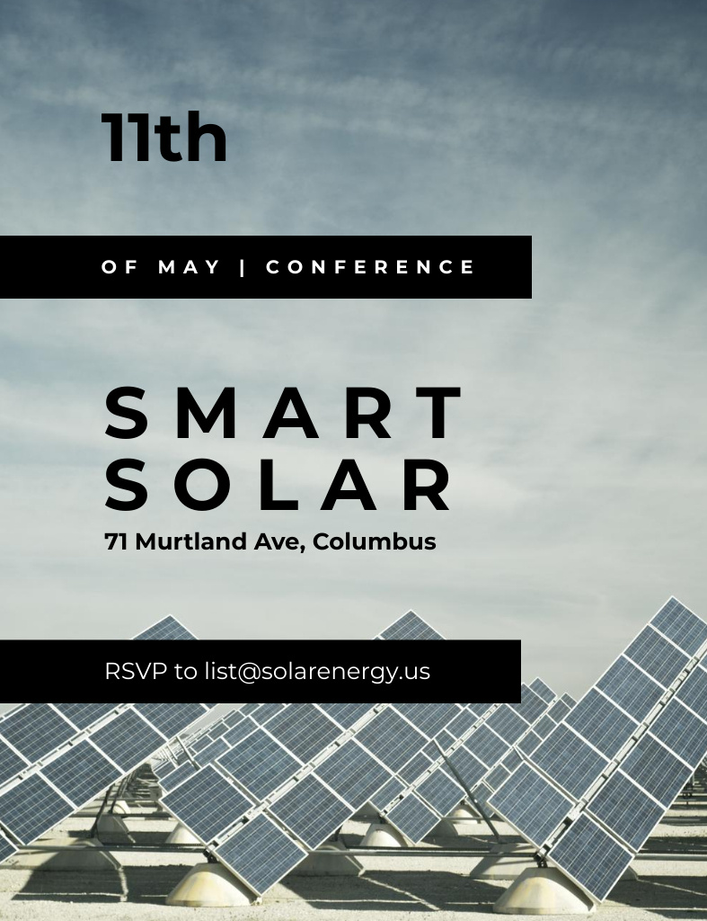 Solar Panels In Rows For Ecology Conference Invitation 13.9x10.7cm Tasarım Şablonu