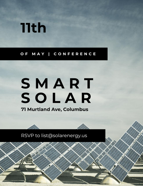Solar Panels In Rows For Ecology Conference Invitation 13.9x10.7cm – шаблон для дизайна