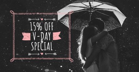 Valentine's Day Offer with Couple under Umbrella Facebook AD Design Template