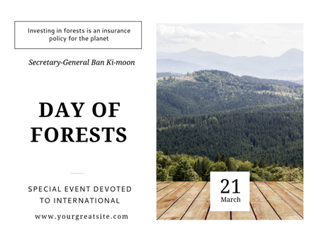 Platilla de diseño Earth's Forests Appreciation Fest With Scenic Mountains Postcard 4.2x5.5in